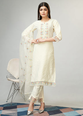 3 Pc Cream Readymade Viscose Suit Set - Indian Silk House Agencies