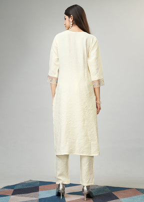 3 Pc Cream Readymade Viscose Suit Set - Indian Silk House Agencies