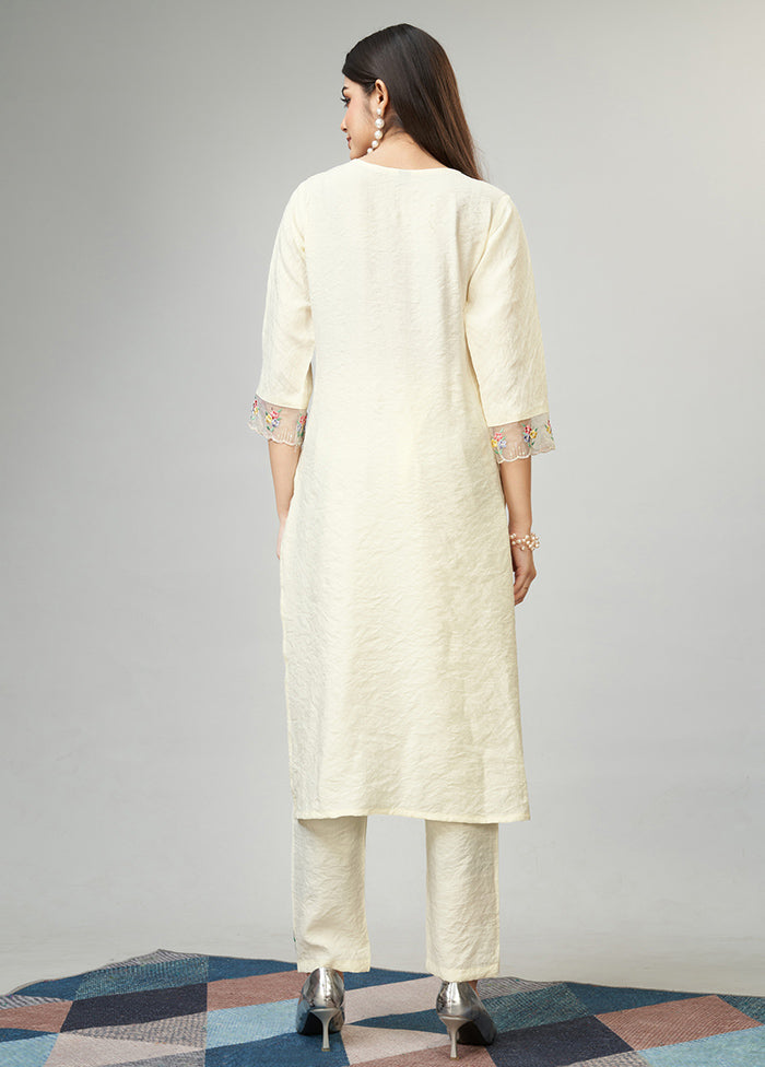 3 Pc Cream Readymade Viscose Suit Set - Indian Silk House Agencies