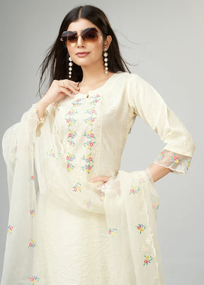 3 Pc Cream Readymade Viscose Suit Set - Indian Silk House Agencies