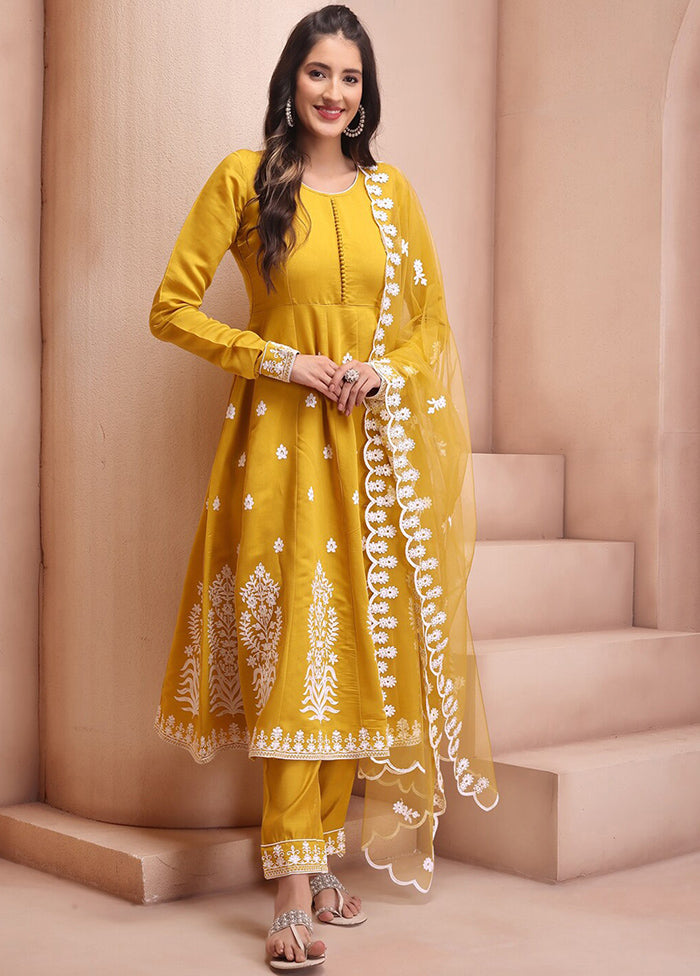 3 Pc Yellow Readymade Viscose Suit Set - Indian Silk House Agencies