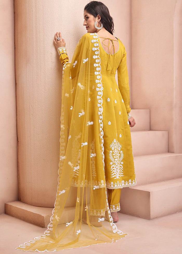 3 Pc Yellow Readymade Viscose Suit Set - Indian Silk House Agencies