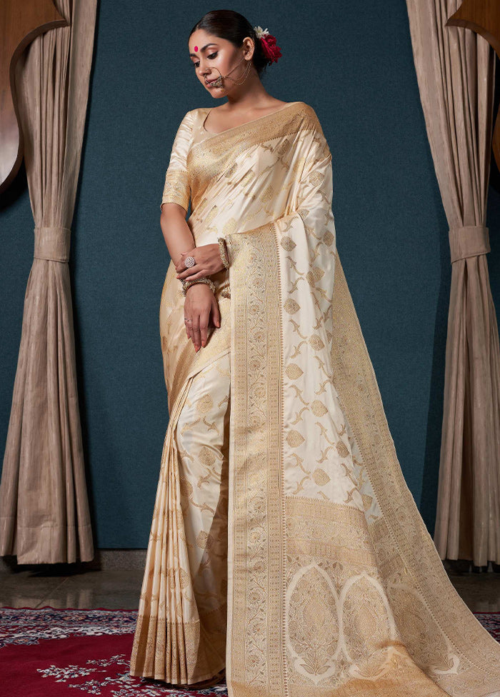 Off White Dupion Silk Saree With Blouse Piece - Indian Silk House Agencies