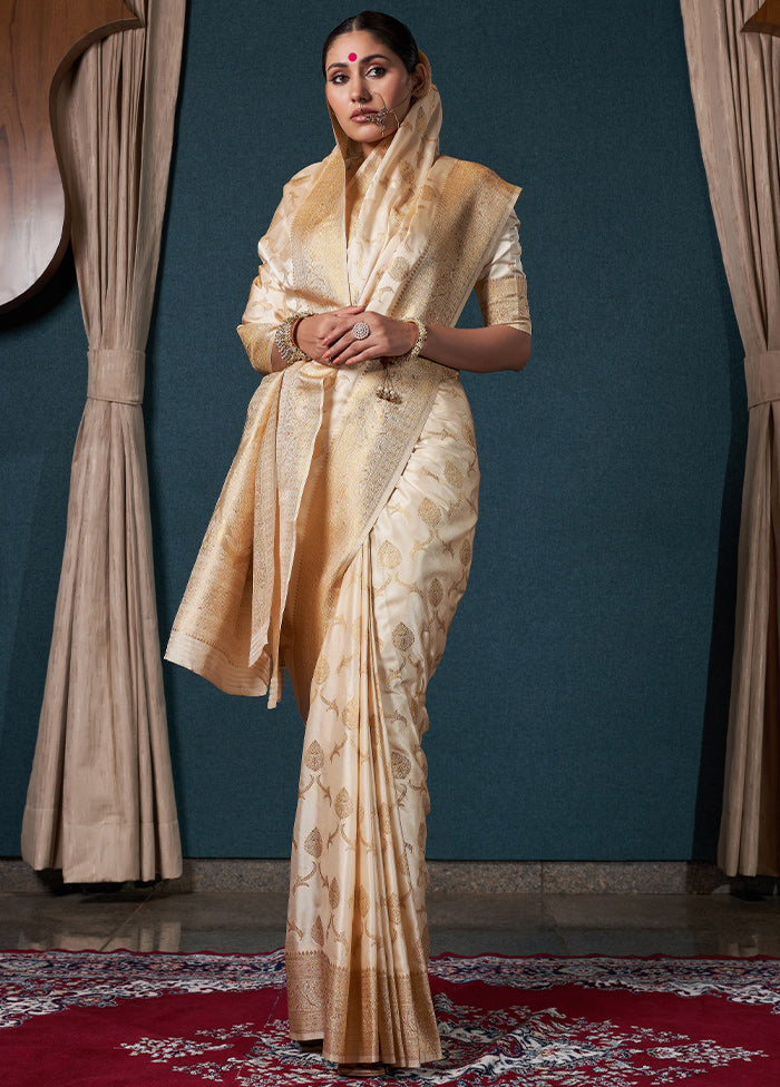 Off White Dupion Silk Saree With Blouse Piece - Indian Silk House Agencies