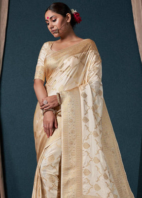 Off White Dupion Silk Saree With Blouse Piece - Indian Silk House Agencies