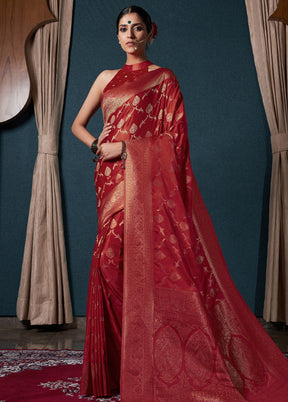 Red Dupion Silk Saree With Blouse Piece - Indian Silk House Agencies