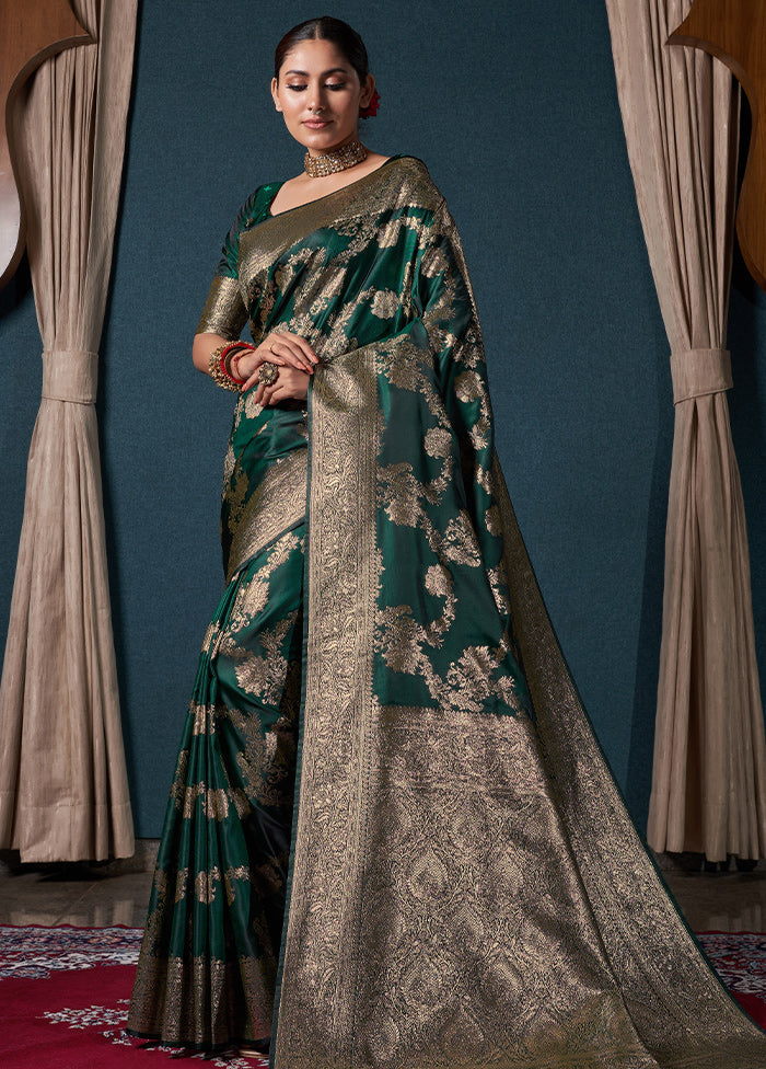 Bottle Green Dupion Silk Saree With Blouse Piece - Indian Silk House Agencies