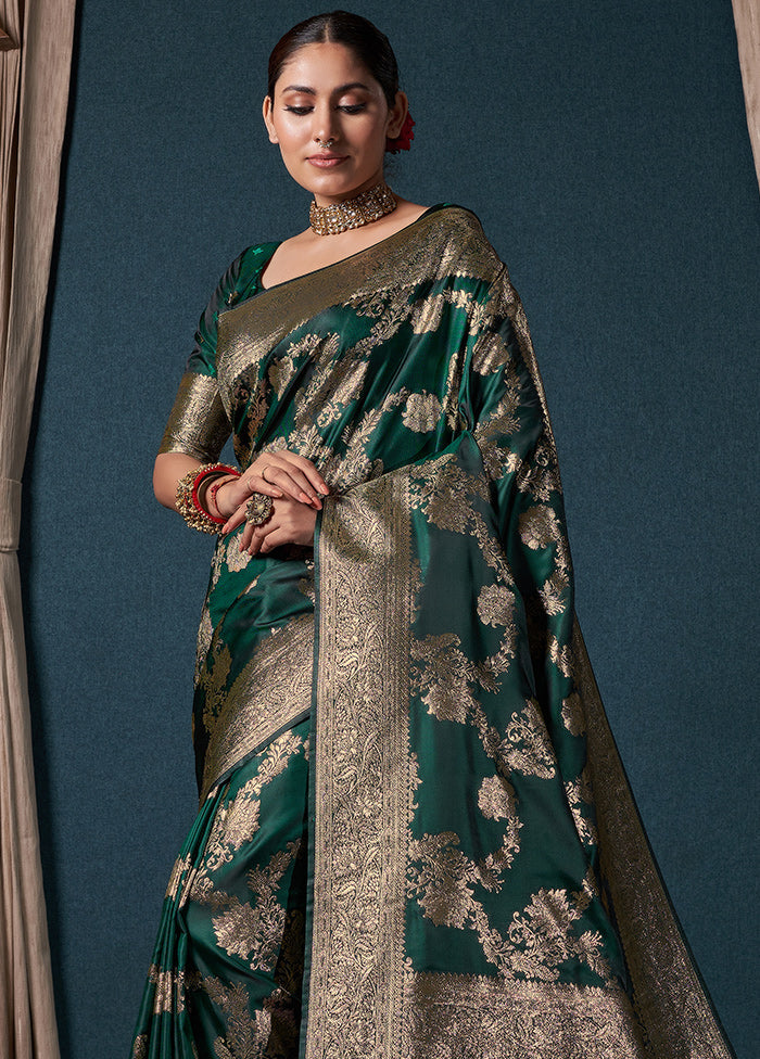 Bottle Green Dupion Silk Saree With Blouse Piece - Indian Silk House Agencies