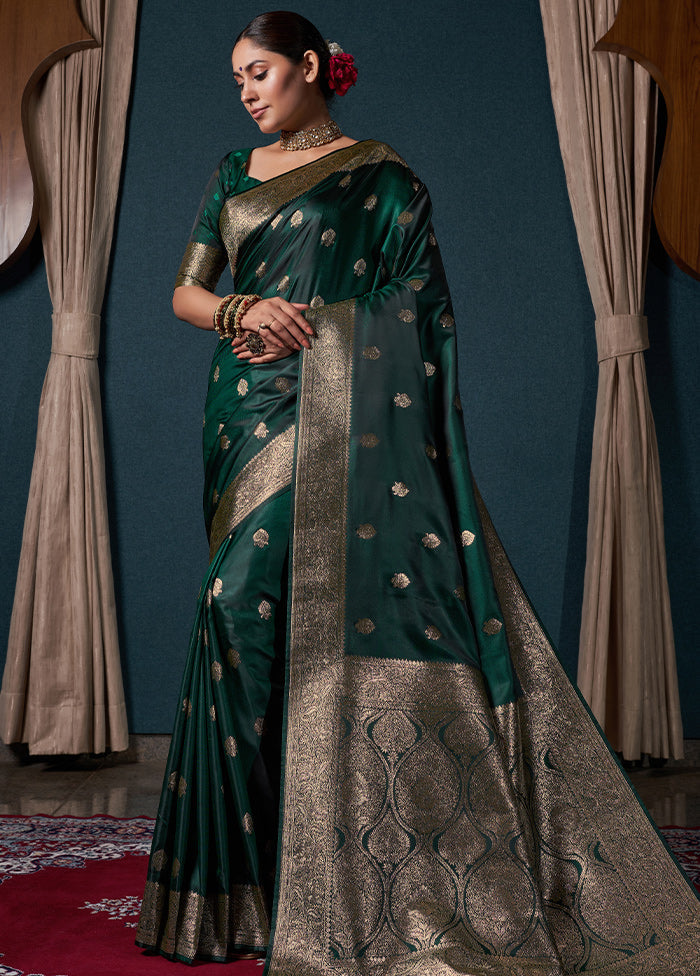 Bottle Green Dupion Silk Saree With Blouse Piece - Indian Silk House Agencies