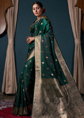 Bottle Green Dupion Silk Saree With Blouse Piece - Indian Silk House Agencies