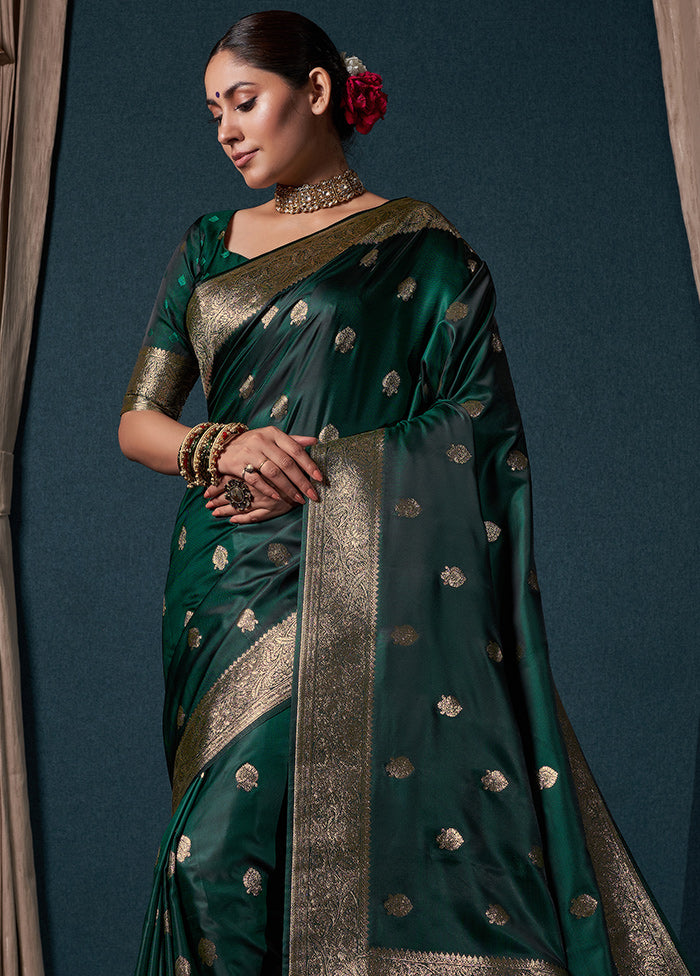 Bottle Green Dupion Silk Saree With Blouse Piece - Indian Silk House Agencies