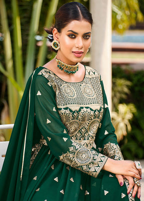 3 Pc Green Semi Stitched Georgette Suit Set - Indian Silk House Agencies