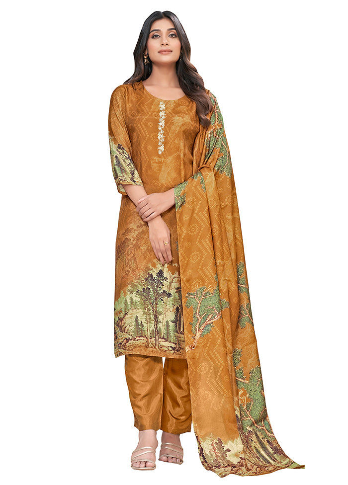 3 Pc Mustard Readymade Silk Suit Set - Indian Silk House Agencies