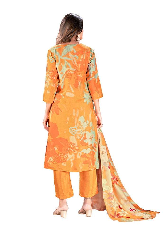 3 Pc Yellow Readymade Silk Suit Set - Indian Silk House Agencies