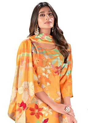 3 Pc Yellow Readymade Silk Suit Set - Indian Silk House Agencies