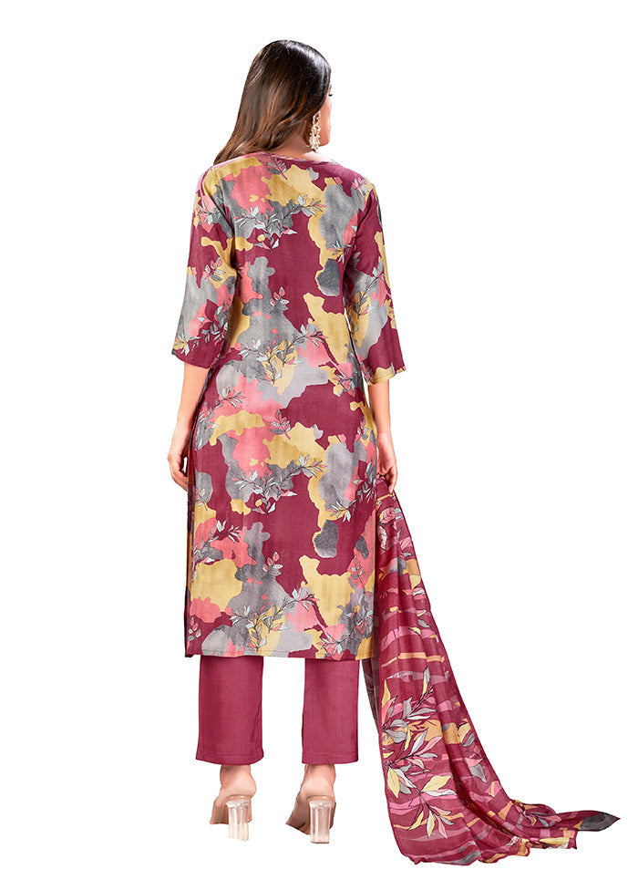 3 Pc Wine Readymade Silk Suit Set - Indian Silk House Agencies