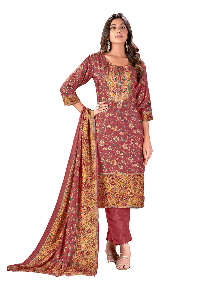 3 Pc Maroon Readymade Silk Suit Set - Indian Silk House Agencies