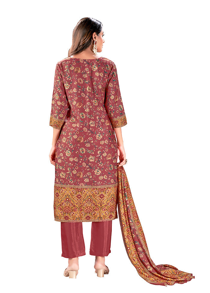 3 Pc Maroon Readymade Silk Suit Set - Indian Silk House Agencies