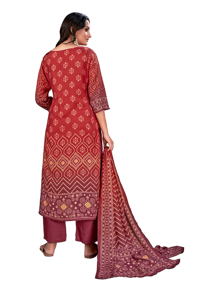 3 Pc Red Readymade Silk Suit Set - Indian Silk House Agencies