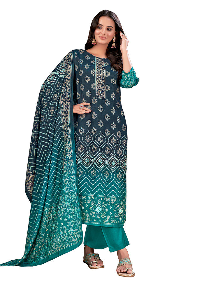 3 Pc Blue Readymade Silk Suit Set - Indian Silk House Agencies