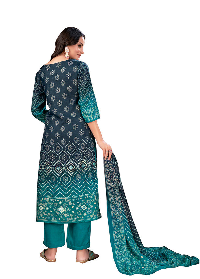 3 Pc Blue Readymade Silk Suit Set - Indian Silk House Agencies