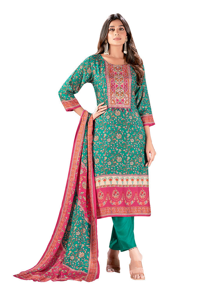 3 Pc Teal Readymade Silk Suit Set - Indian Silk House Agencies