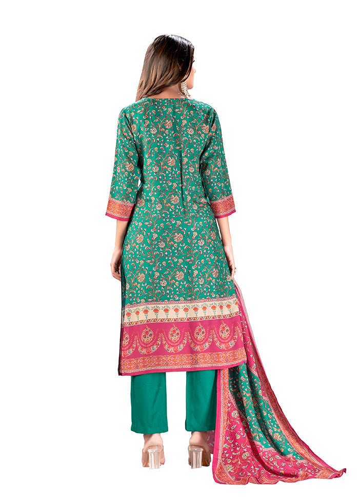 3 Pc Teal Readymade Silk Suit Set - Indian Silk House Agencies