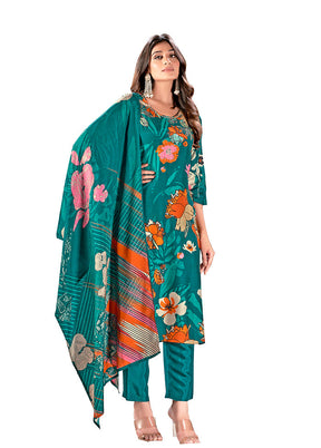 3 Pc Sky Blue Readymade Silk Suit Set - Indian Silk House Agencies