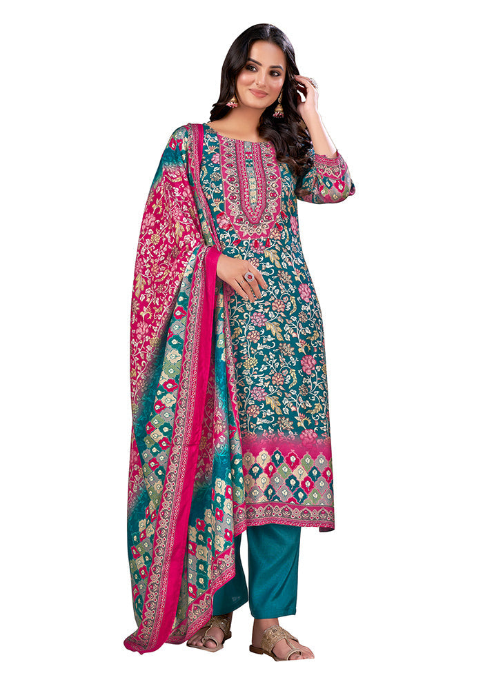 3 Pc Sky Blue Readymade Silk Suit Set - Indian Silk House Agencies