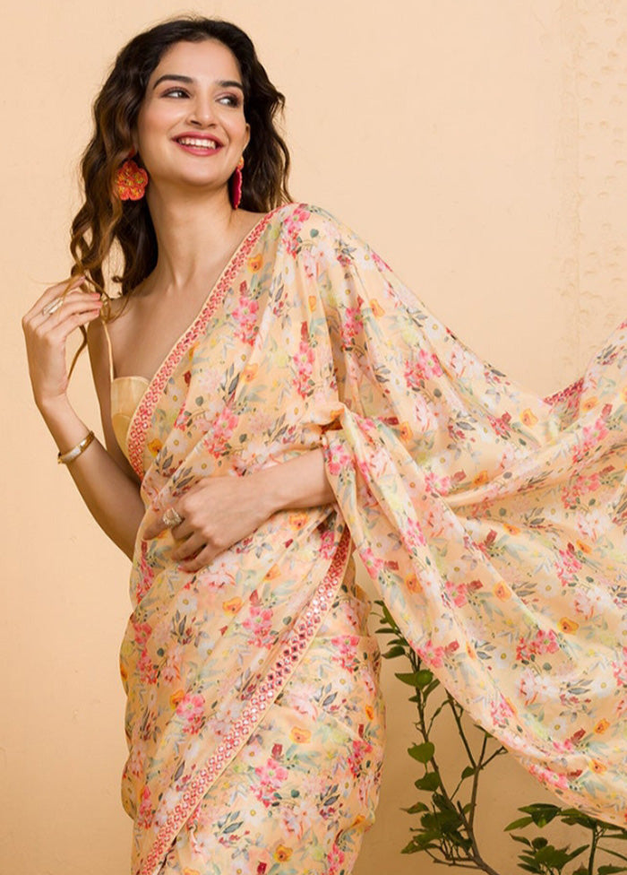 Peach Silk Saree With Blouse Piece - Indian Silk House Agencies