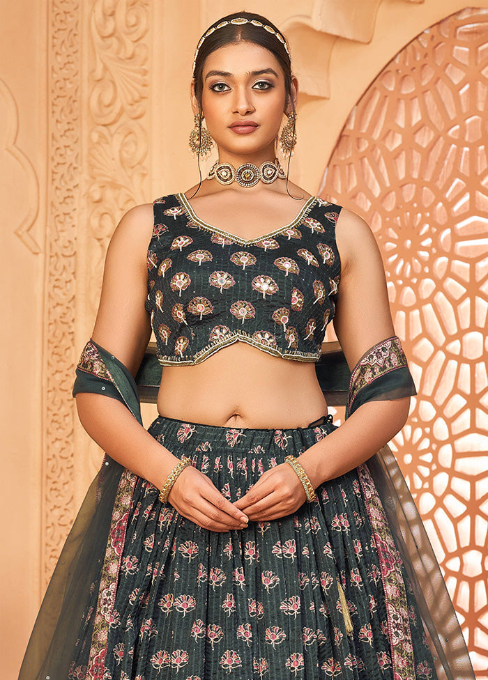 3 Pc Grey Silk Readymade Lehenga Set - Indian Silk House Agencies