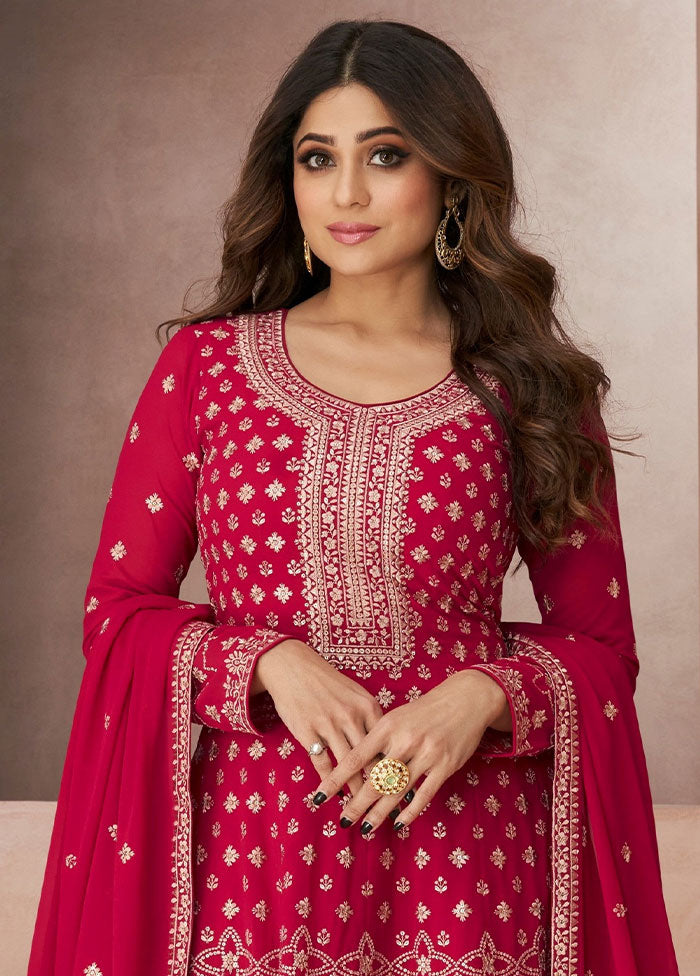 3 Pc Pink Semi Stitched Georgette Suit Set - Indian Silk House Agencies