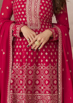 3 Pc Pink Semi Stitched Georgette Suit Set - Indian Silk House Agencies