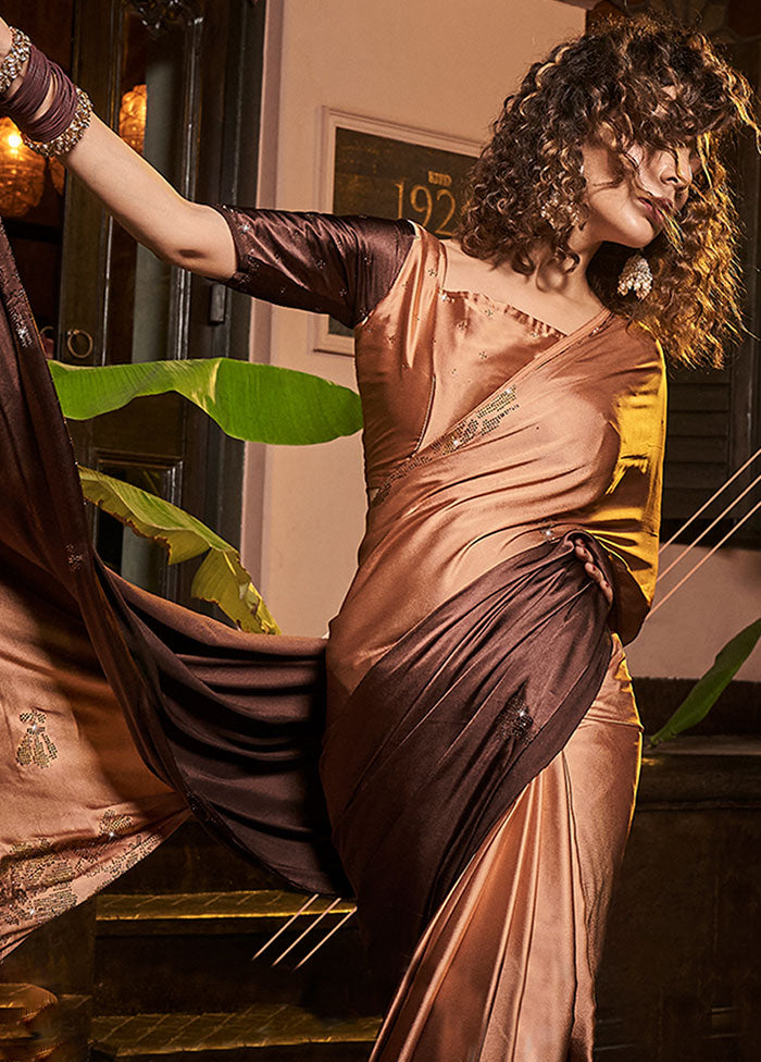 Brown Georgette Saree With Blouse Piece - Indian Silk House Agencies