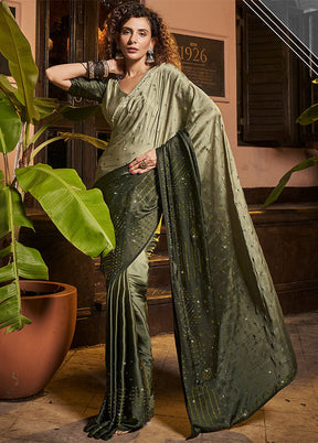 Pista Green Georgette Saree With Blouse Piece - Indian Silk House Agencies