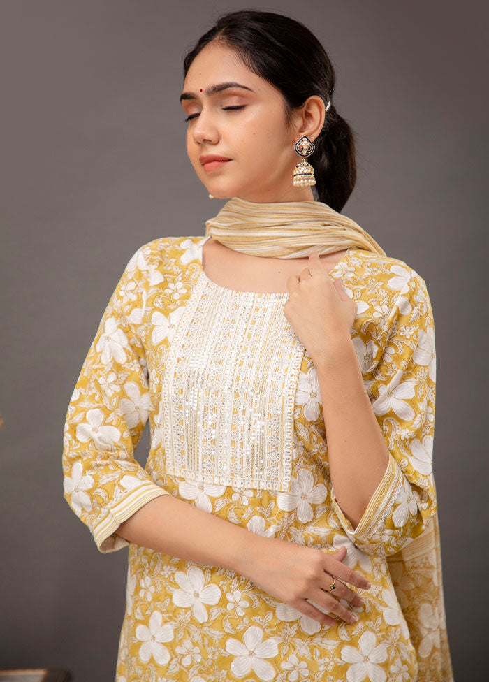 3 Pc Yellow Readymade Cotton Suit Set - Indian Silk House Agencies