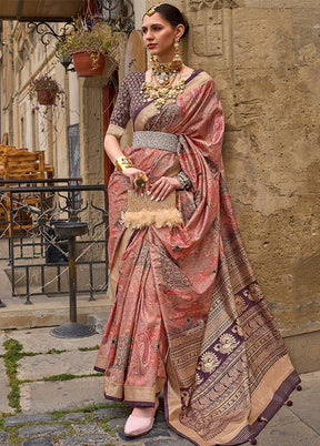 Peach Spun Silk Saree With Blouse Piece - Indian Silk House Agencies