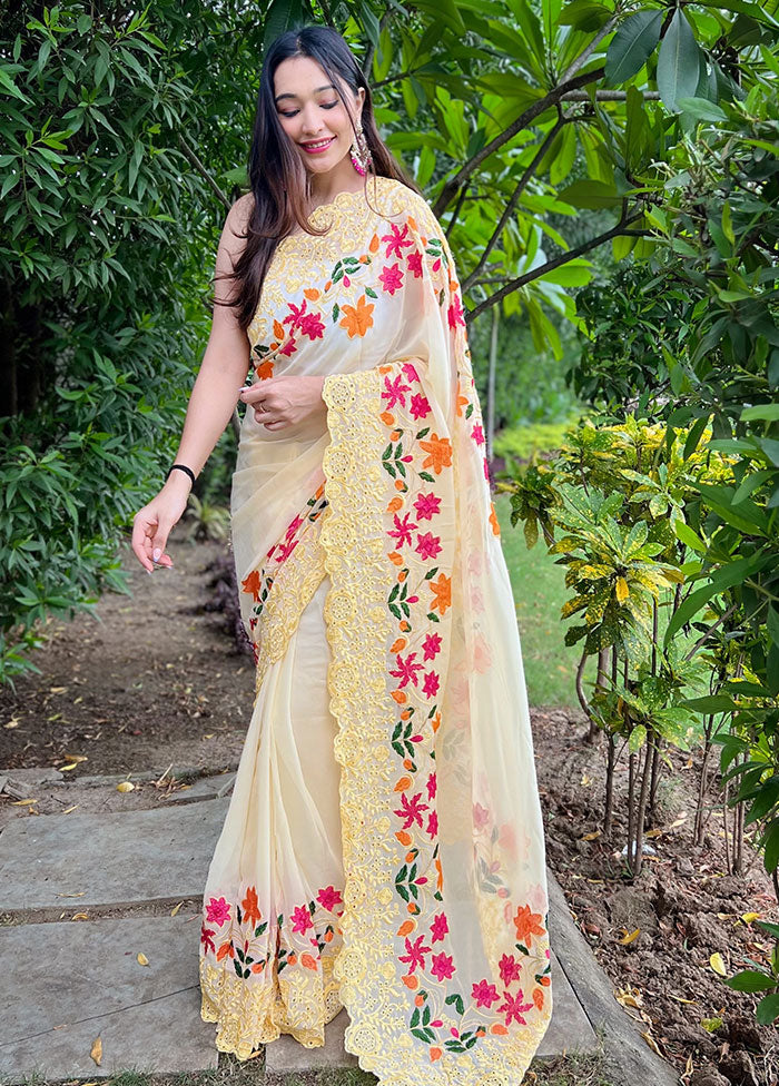 Yellow Georgette Saree With Blouse Piece - Indian Silk House Agencies