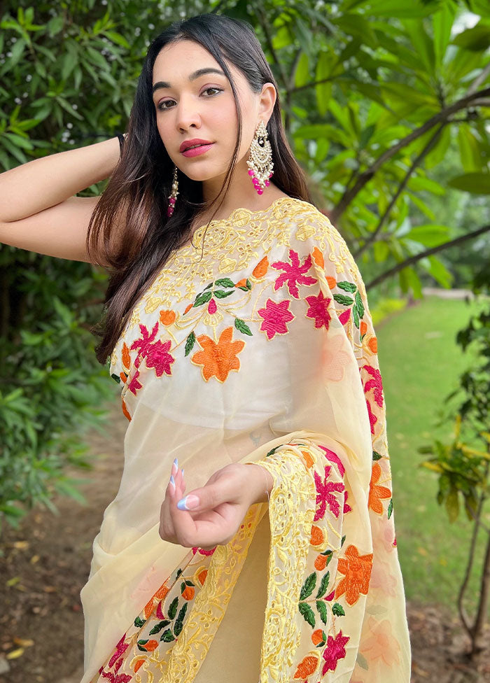 Yellow Georgette Saree With Blouse Piece - Indian Silk House Agencies