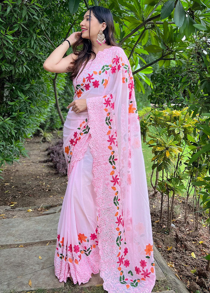 Pink Georgette Saree With Blouse Piece - Indian Silk House Agencies