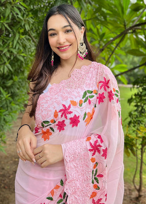 Pink Georgette Saree With Blouse Piece - Indian Silk House Agencies