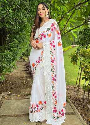 White Georgette Saree With Blouse Piece - Indian Silk House Agencies