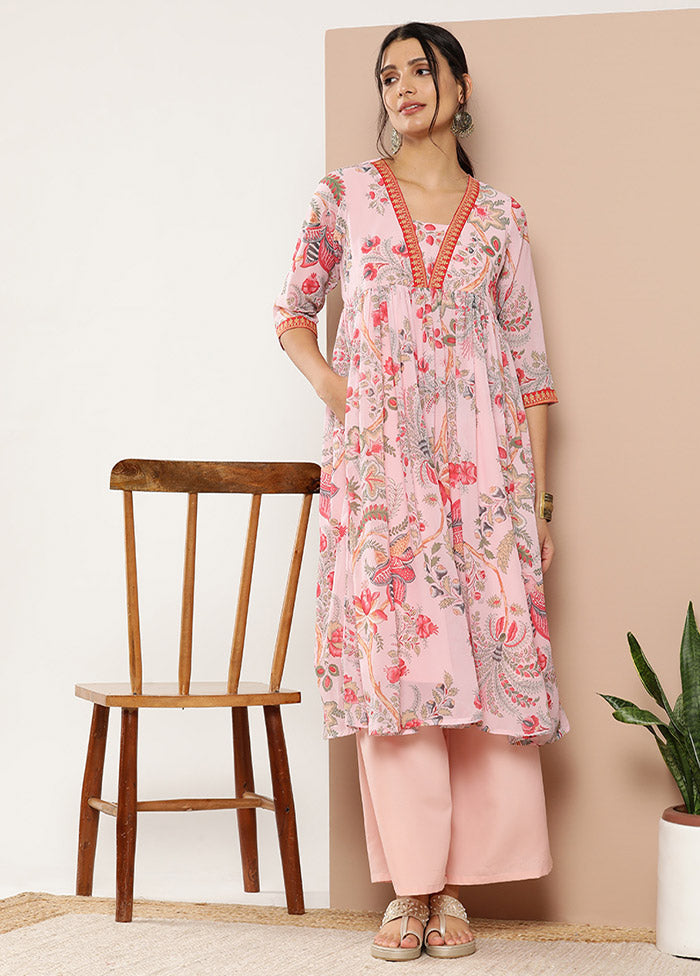 2 Pc Pink Readymade Georgette Kurti Set - Indian Silk House Agencies