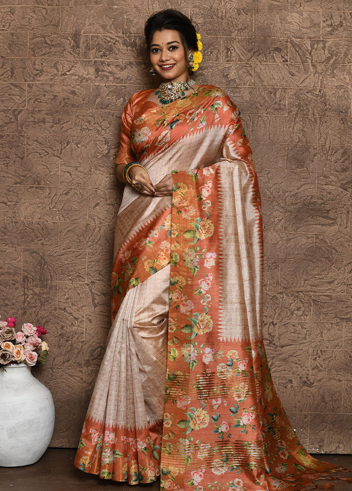 Rust Dupion Silk Saree With Blouse Piece - Indian Silk House Agencies