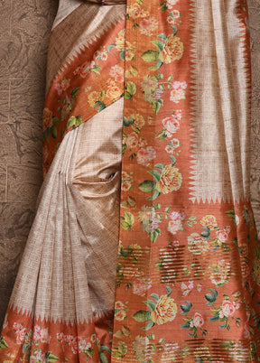 Rust Dupion Silk Saree With Blouse Piece - Indian Silk House Agencies