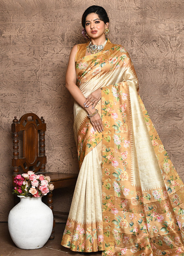 Mustard Dupion Silk Saree With Blouse Piece - Indian Silk House Agencies