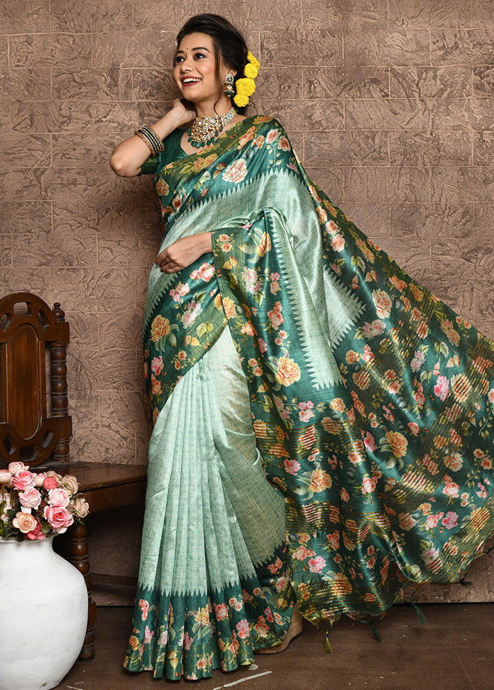 Green Dupion Silk Saree With Blouse Piece - Indian Silk House Agencies