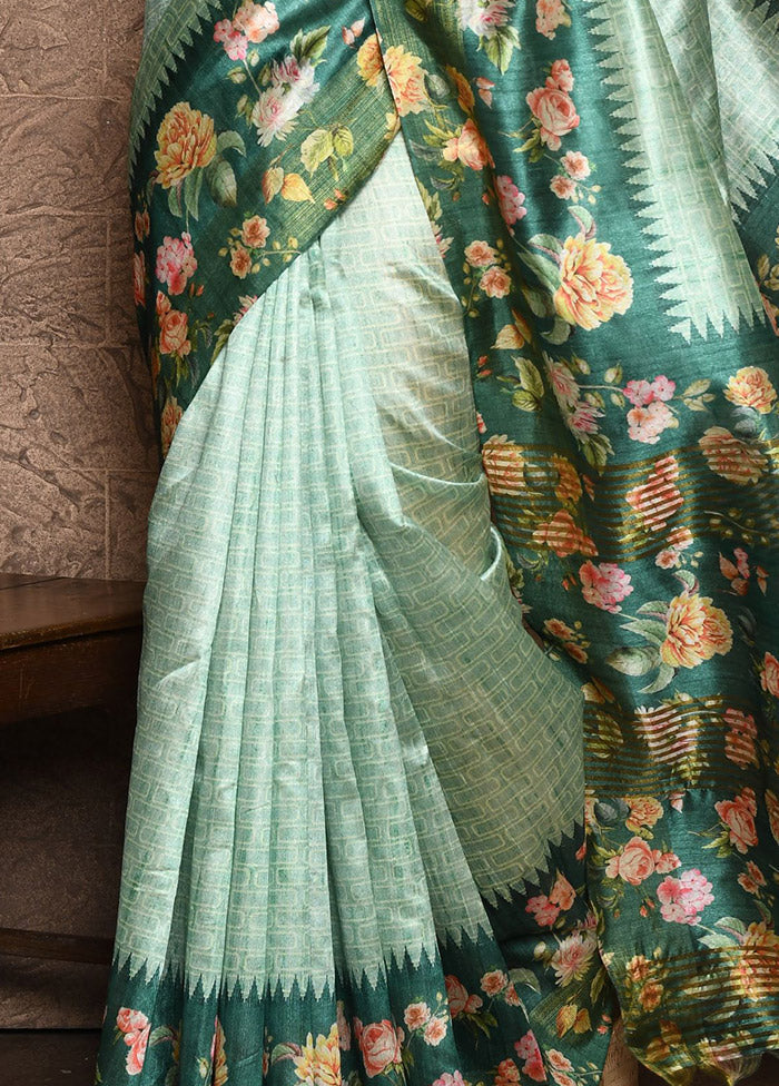 Green Dupion Silk Saree With Blouse Piece - Indian Silk House Agencies