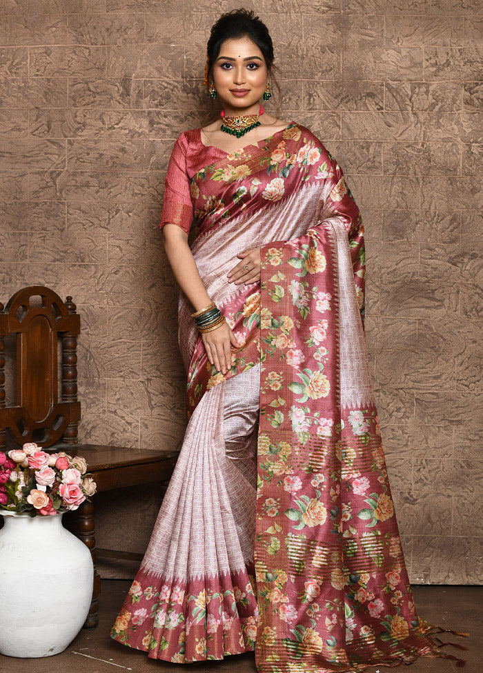 Pink Dupion Silk Saree With Blouse Piece - Indian Silk House Agencies