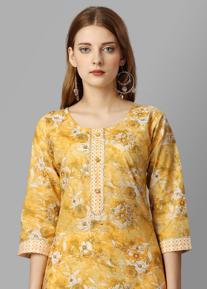 2 Pc Yellow Readymade Cotton Kurti Set - Indian Silk House Agencies